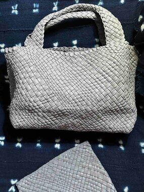Woven Grey Leather XL Tote Falor Made in Italy Like New